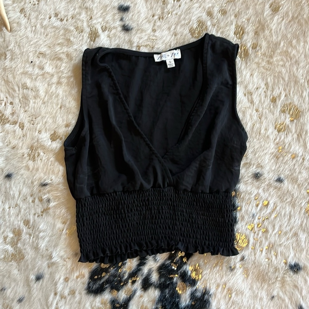 She & Sky Black Crop Top V Neck